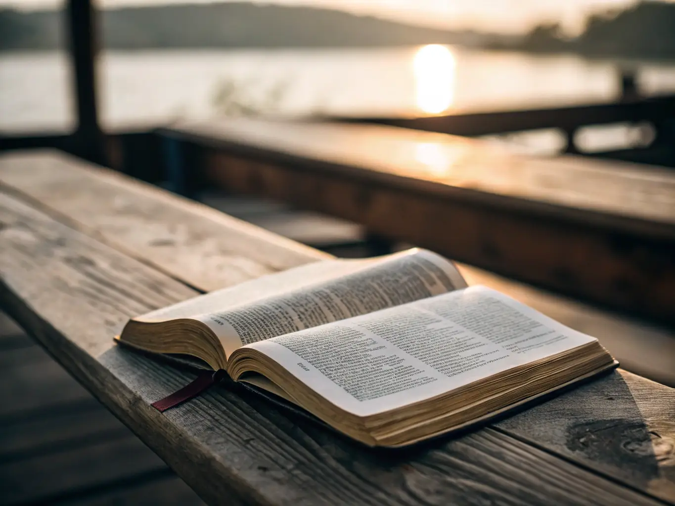An image of an open Bible with a comforting verse highlighted, placed on a wooden table with a soft, warm light illuminating the scene. The setting should evoke a sense of peace and reflection.